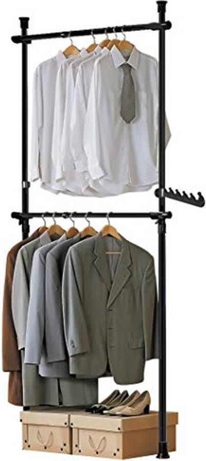 Rootz Living Rootz zwarte telescopische kledingkastorganizer ophangrail kledingrek verstelbare opbergrekken
