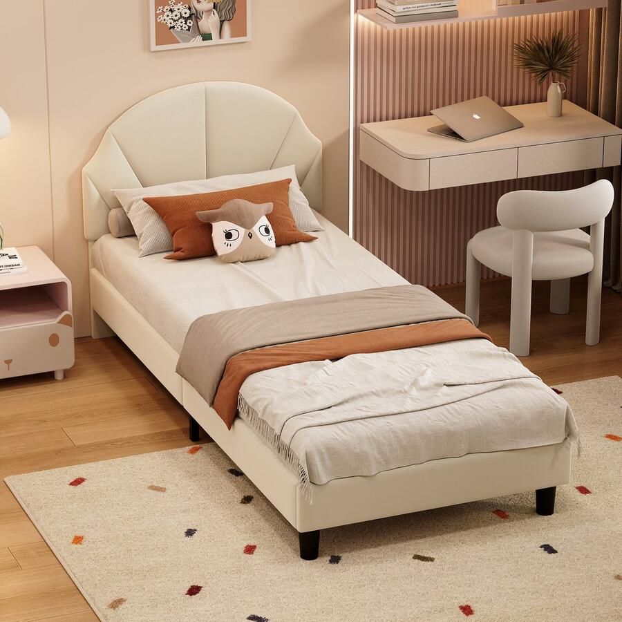 ROSAHQNDA Eenpersoonsbed 90 x 200 cm modern gestoffeerd bed met fluwelen bekleding in hoogte verstelbaar hoofdbord en lattenbodem matras niet inbegrepen