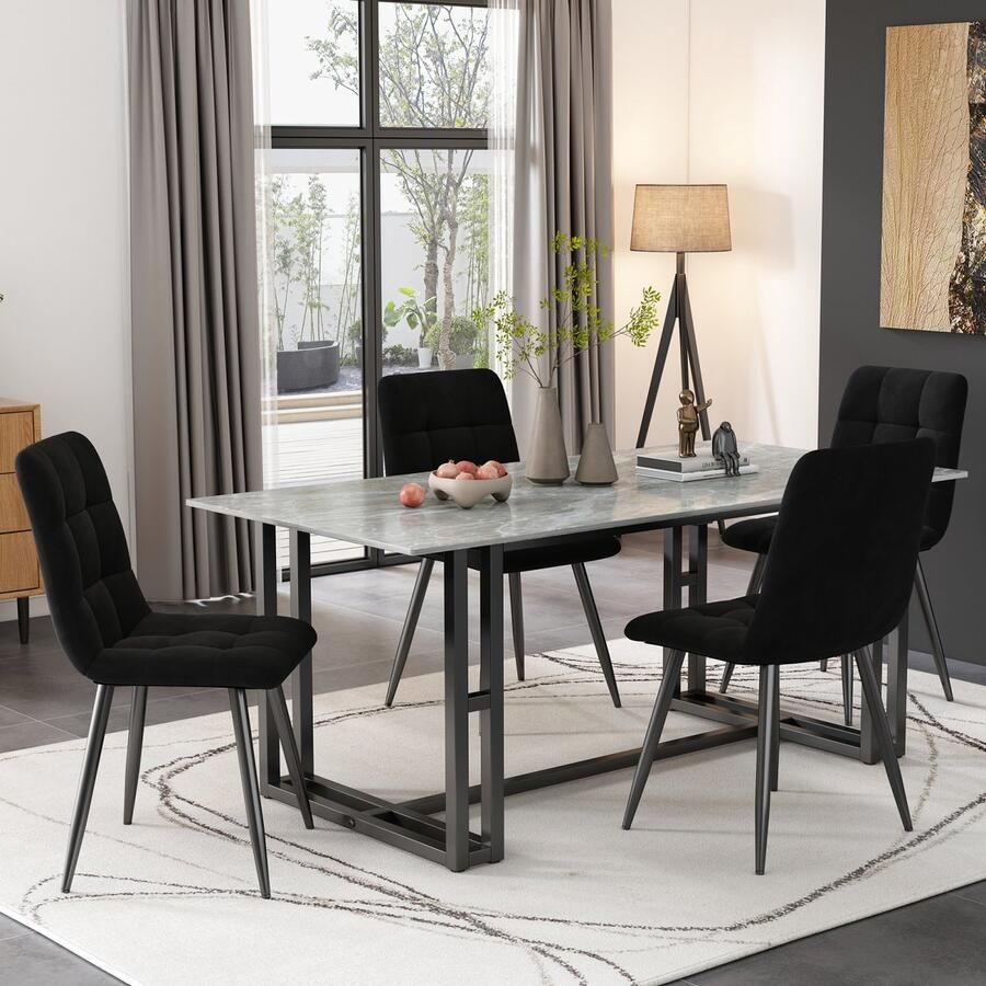 ROSAHQNDA Eetkamerstoelen set van 4 eetkamerstoelen van fluweel gestoffeerde keukenstoelen met rugleuning eetkamerstoelen zonder armleuningen met decoratief stiksel voor eetkamer woonkamerstoelen Zwart (zonder eettafel)