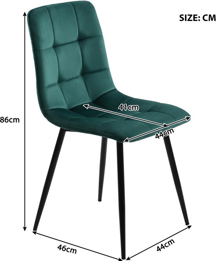 ROSAHQNDA Eetkamerstoelen set van 4 eetkamerstoelen van fluweelstof gewatteerde keukenstoelen met rugleuning eetkamerstoelen zonder armleuningen met decoratief stiksel voor eetkamer woonkamerstoelen groen (zonder eettafel)