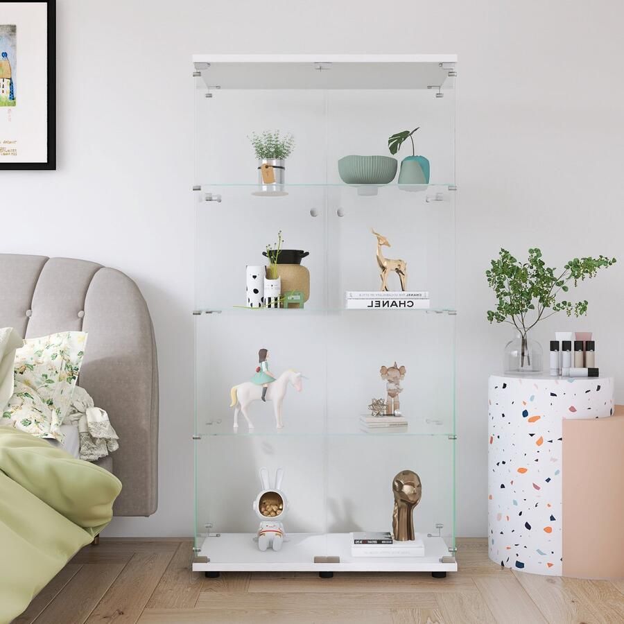 ROSAHQNDA Glazen vitrine met 4 lagen stofdichte vitrine voor speelgoedfiguren en verzamelobjecten volledig doorzichtige glazen figurenkast verzamelobjectenkast staande vloervitrine vlekbestendig 31 7 x 14 3 x 64 7 inch voor woonkamer kantoor