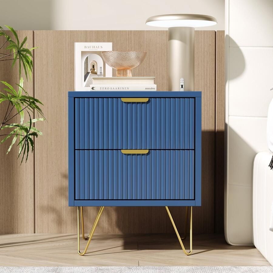 ROSAHQNDA Ladekast met 2 laden slaapkamerladekast nachtkastje dressoir kledingkast voor slaapkamer woonkamer 50x40x35 cm marineblauw