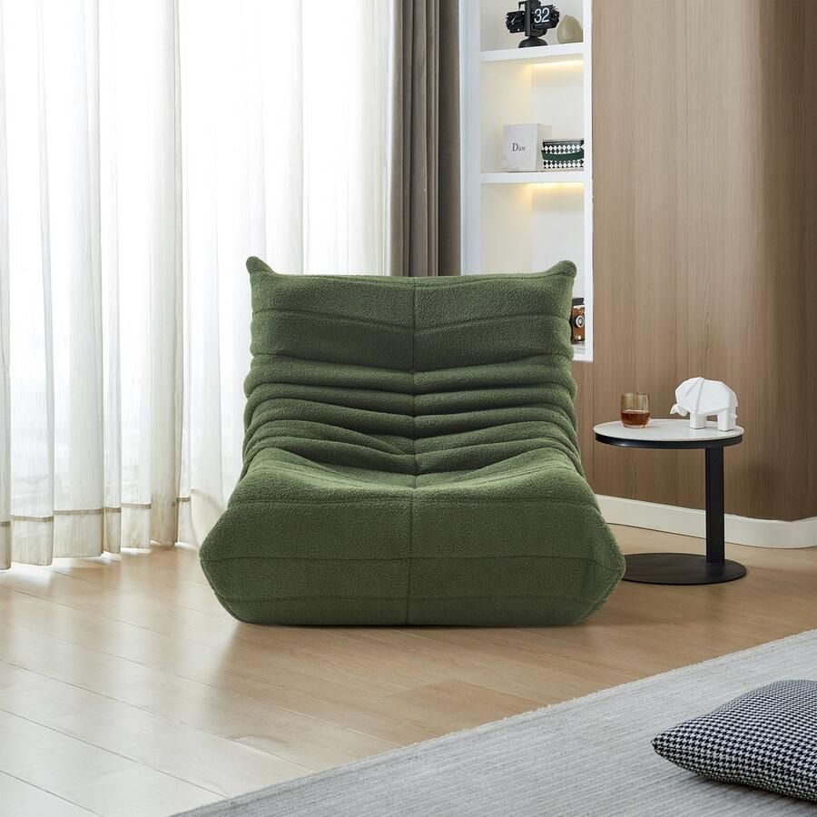 ROSAHQNDA Zitzak vloerbank vloerstoel met rugleuning comfortabele XXL leesstoel 86x105x75cm luie bank zitzak voor slaapkamer woonkamer relaxfauteuil groen