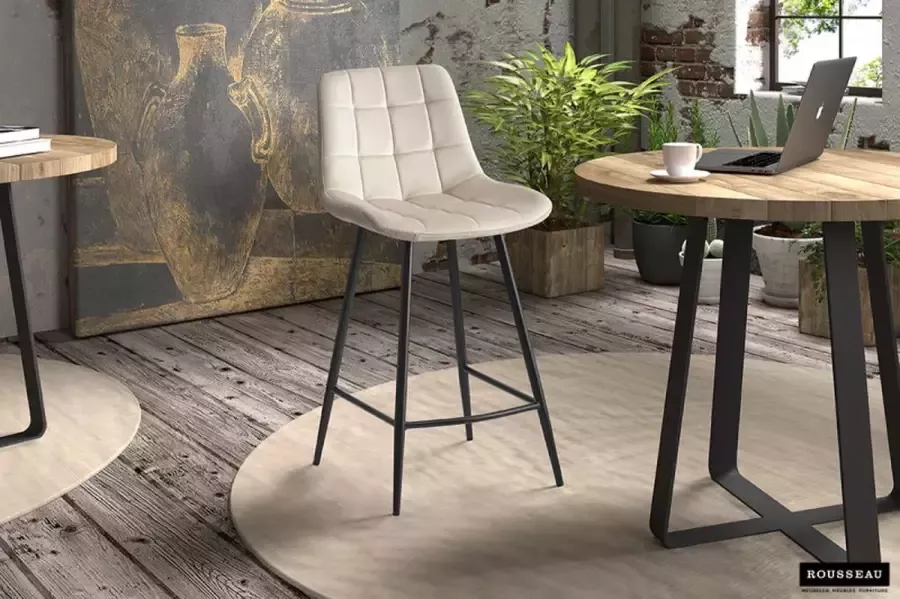 Rousseau Barstoel Juta Kleur Beige Fluweel Set van 2 Counterstoel