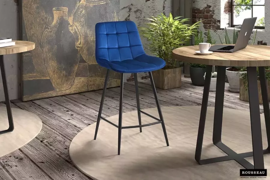 Rousseau Barstoel Juta kleur Blauw Counterstoel Set van 2