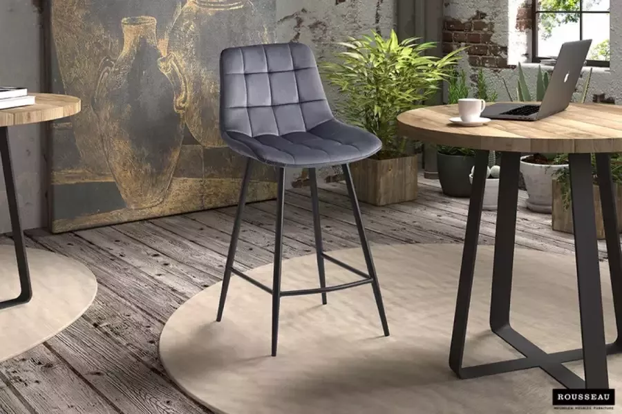 Rousseau Barstoel Juta Kleur Donker Grijs Fluweel Set van 2 Counterstoel