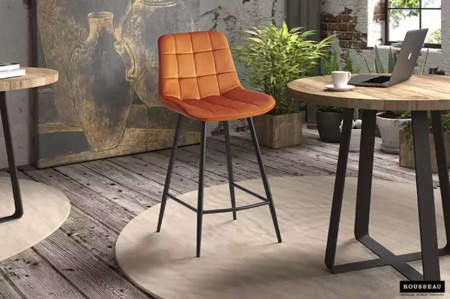 Rousseau Barstoel Juta Kleur Oranje Fluweel Set van 2 Counterstoel