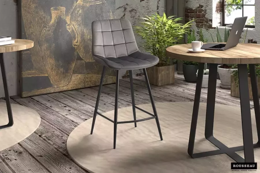 Rousseau Barstoel Juta Kleur Taupe Fluweel Set van 2 Counterstoel