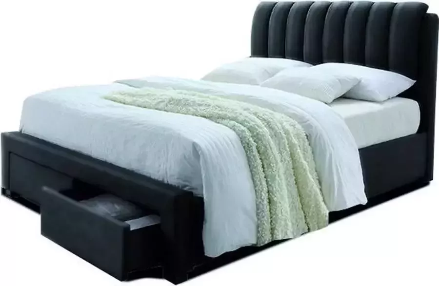 Rousseau Bed 'Bedoni' 140x200 + lattenb. PU Zwart (4c)