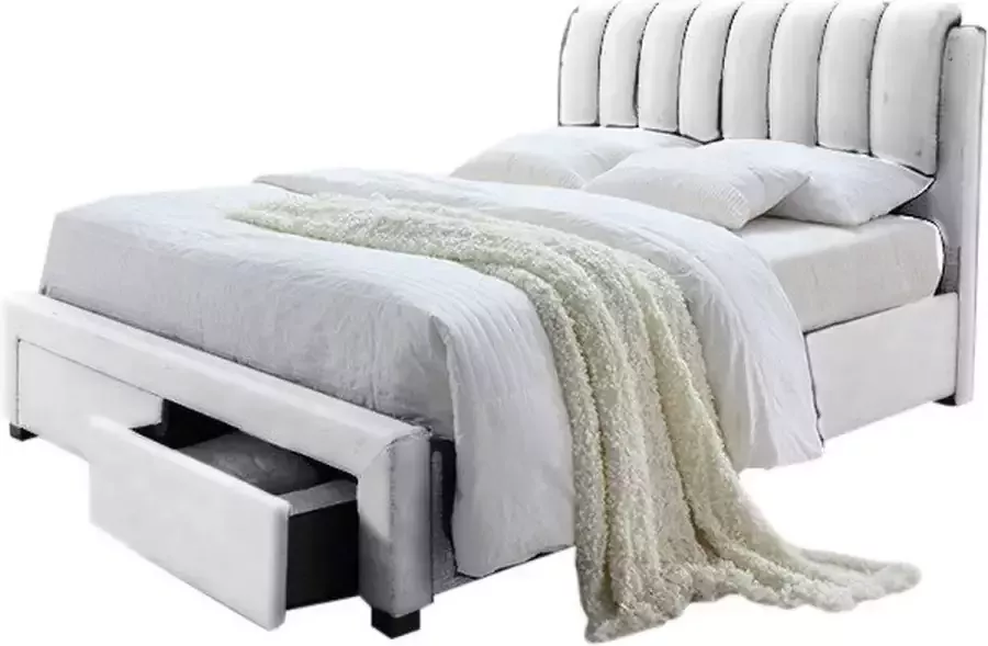 Rousseau Bed 'Bedoni' 160x200 + lattenb. PU Wit (4c)