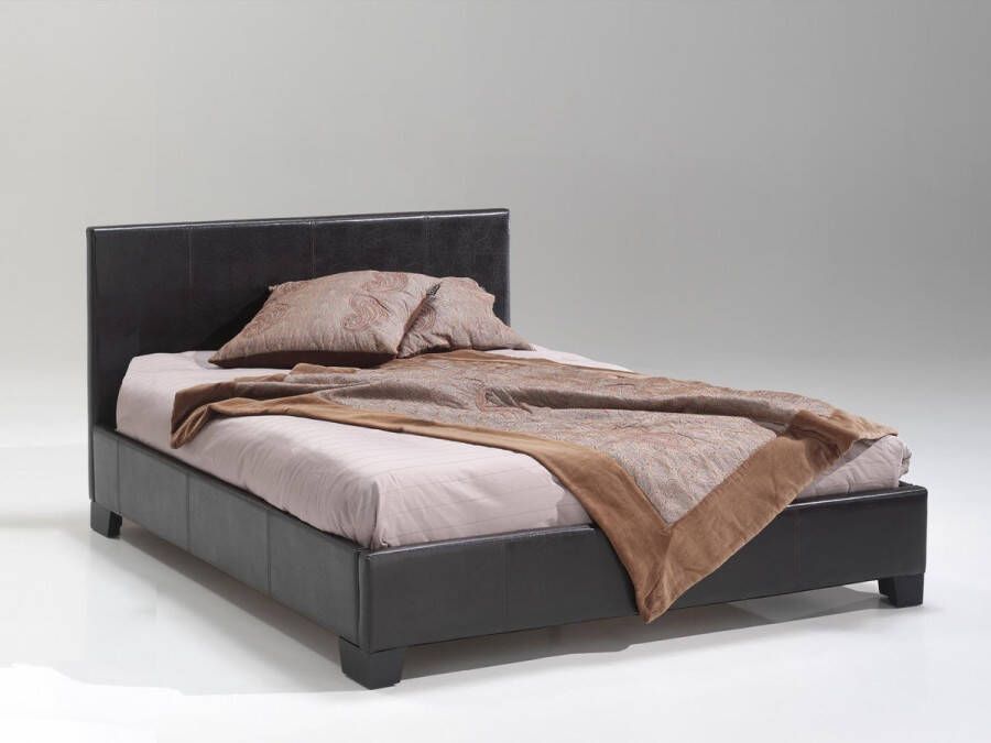 Rousseau Bed 'Roma' 140x200 + lattenb. PU Bruin (2c)