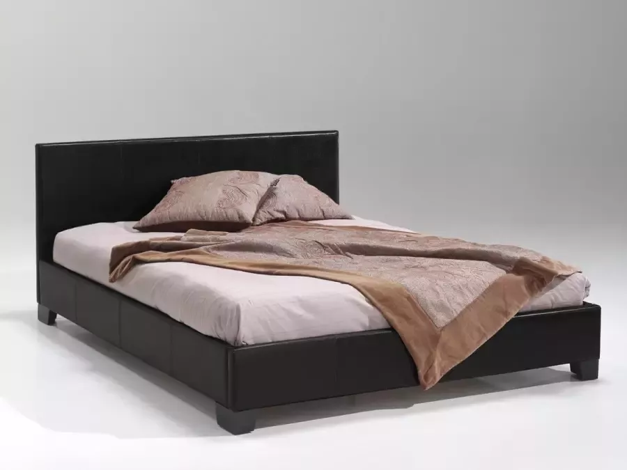Rousseau Bed 'Roma' 160x200 + lattenb. PU Zwart (2c)