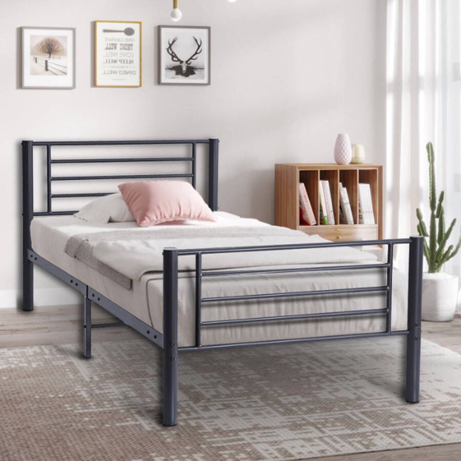 Rousseau EMOB Bed Sammy Metalen eenpersoonsbedden Grijs Metaal Metalen eenpersoonsbedden Eenpersoons Normaal bed Op voorraad - Foto 3