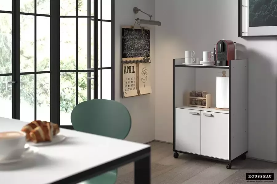 Rousseau Domo Meubelen Keukentrolley op wieltjes Opberg en Keuken kast Wit grijs 95x60x40 (HxBxD)
