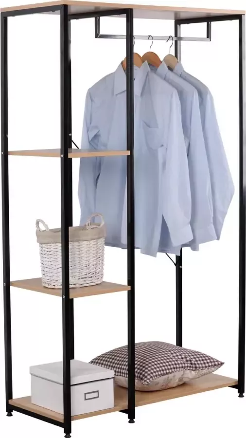 Rousseau Kledingkast Open Kast met Hangstok & Legplanken 176x46x10 cm MDF lichte Eik & Metaal