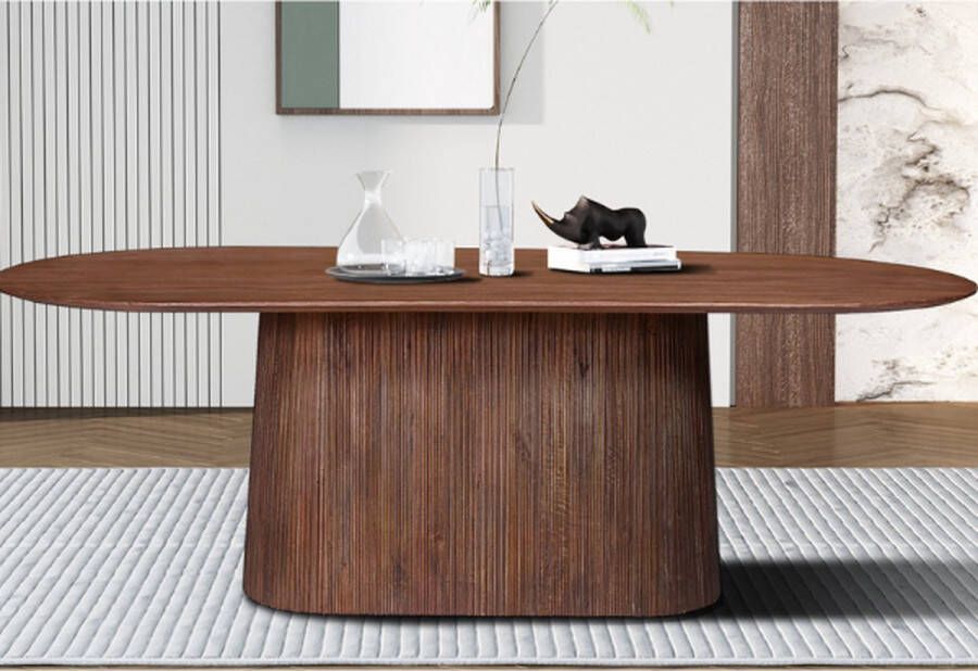 Rousseau Miguel Ovale Eettafel 230cm Lichtbruin Massief Magnolia Hout Structuur en Bovenblad