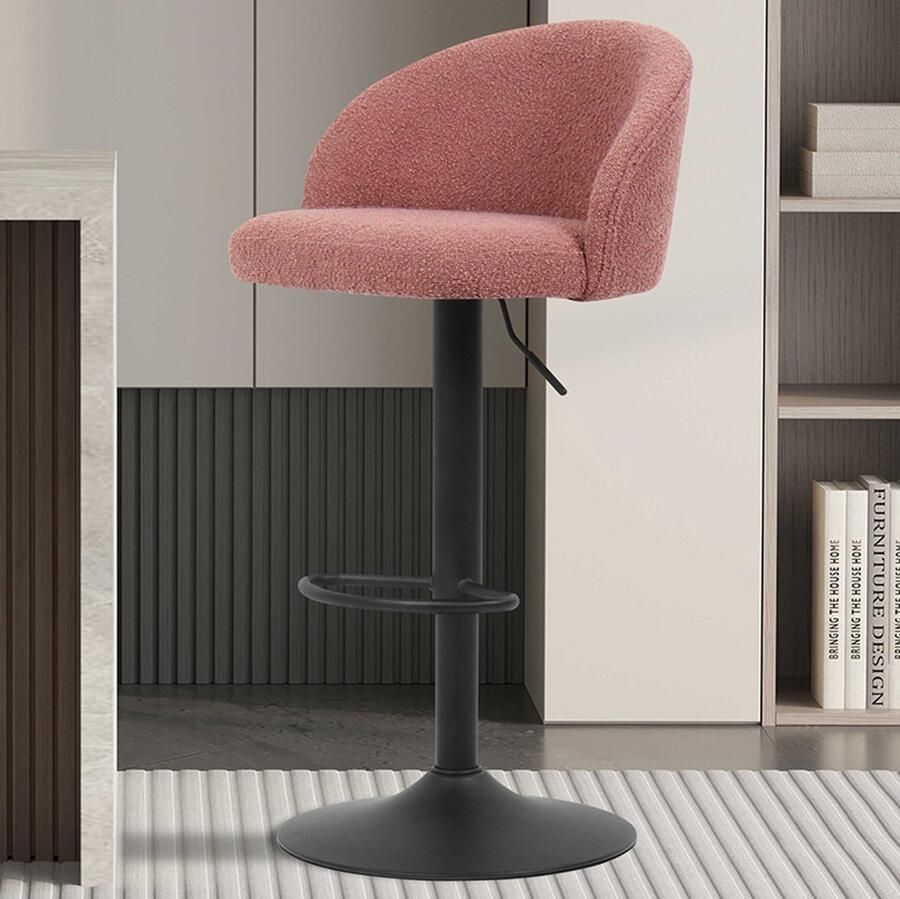 Rousseau Barkruk 'Arda' Bouclé Roze Metalen poten en Bouclé bekleding Set van 2