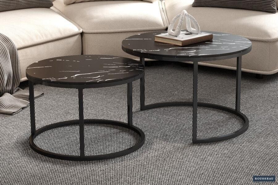 Www.deluxwonen.nl SALONTAFEL 'AVANOS' DECOR GLAS MARMER ZWART DELUXWONEN - Foto 2