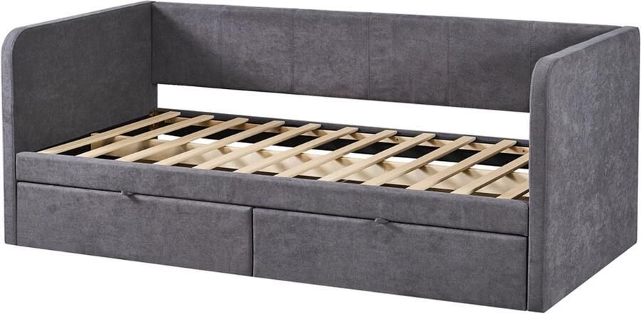 Rousseau Bed 'Parma' 90x200cm met lattenbodem Stof Grijs H 92 x D 99 cm x L 216 cm