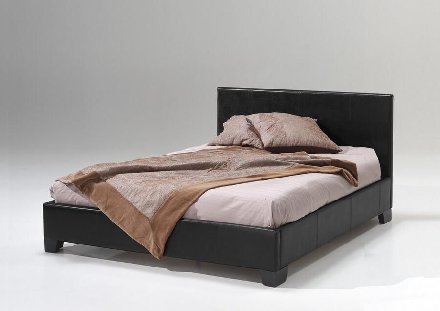 Rousseau Bed 'Roma' 140x200 + lattenb. PU Zwart (2c)