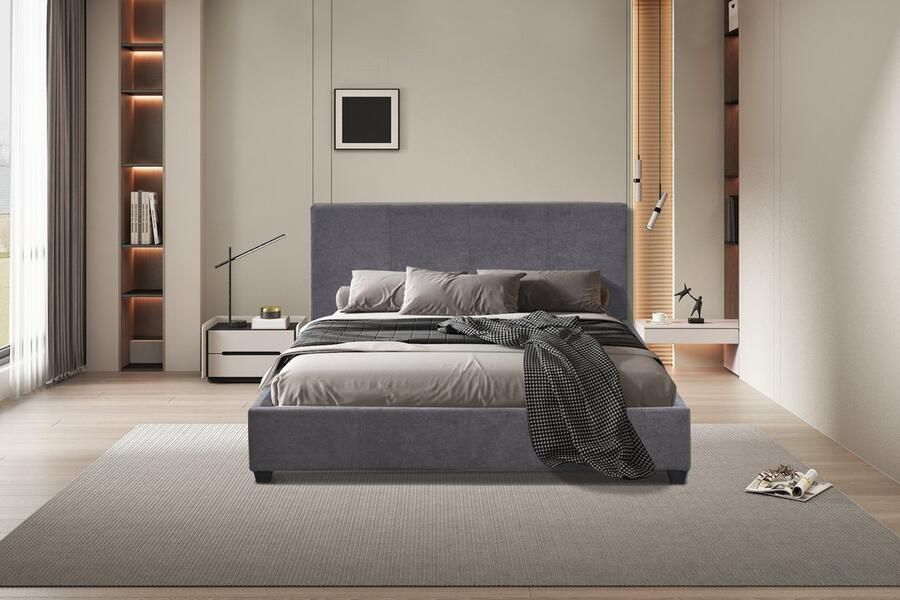 Rousseau Bed 'Roma' 160x200 + lattenb. Stof Grijs (2c)