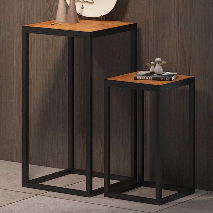 Rousseau Madeira bijzettafelset metalen frame exotisch hout