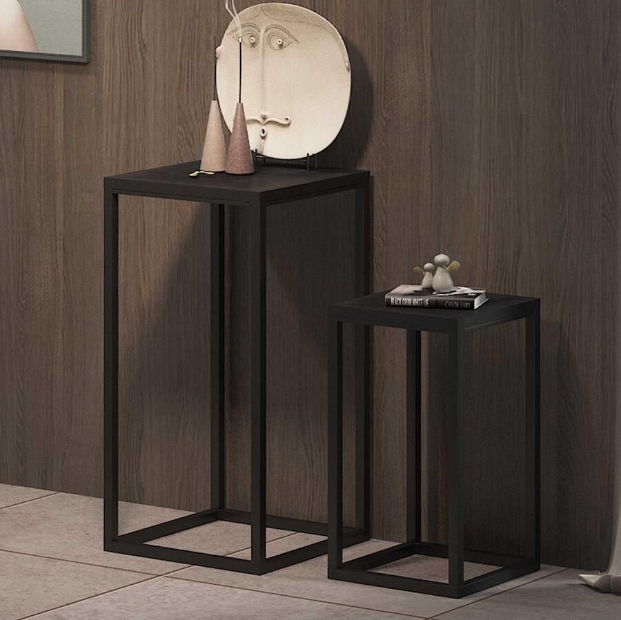 Rousseau Bijzettafel 'Madeira' van exotisch hout metaal en zwarte magnolia