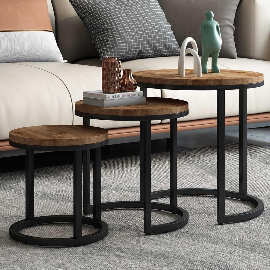 Rousseau Bijzettafel Salontafel 'Plano' 3-delig Mango Hout