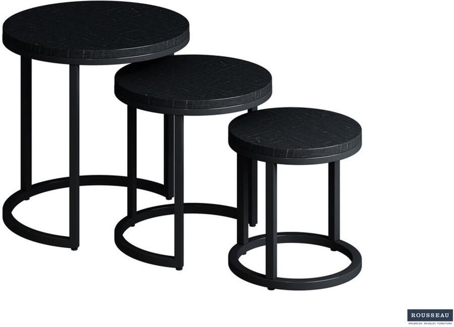 Rousseau Bijzettafel Salontafel 'Plano' 3-delig Mango Hout Zwart - Foto 2