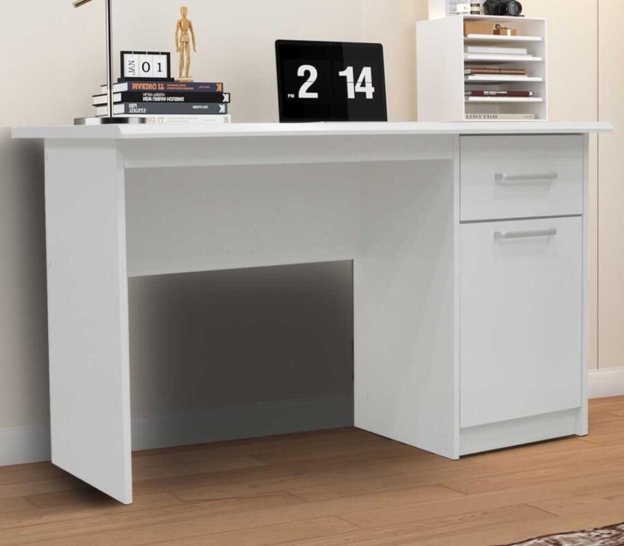 Rousseau EMOB Bureau Milou 1 Lade 1 Deur H-75 x B-121 x D-60 cm wit Kantoor Wit Melamine; Spaanplaat Kantoor Op voorraad - Foto 3