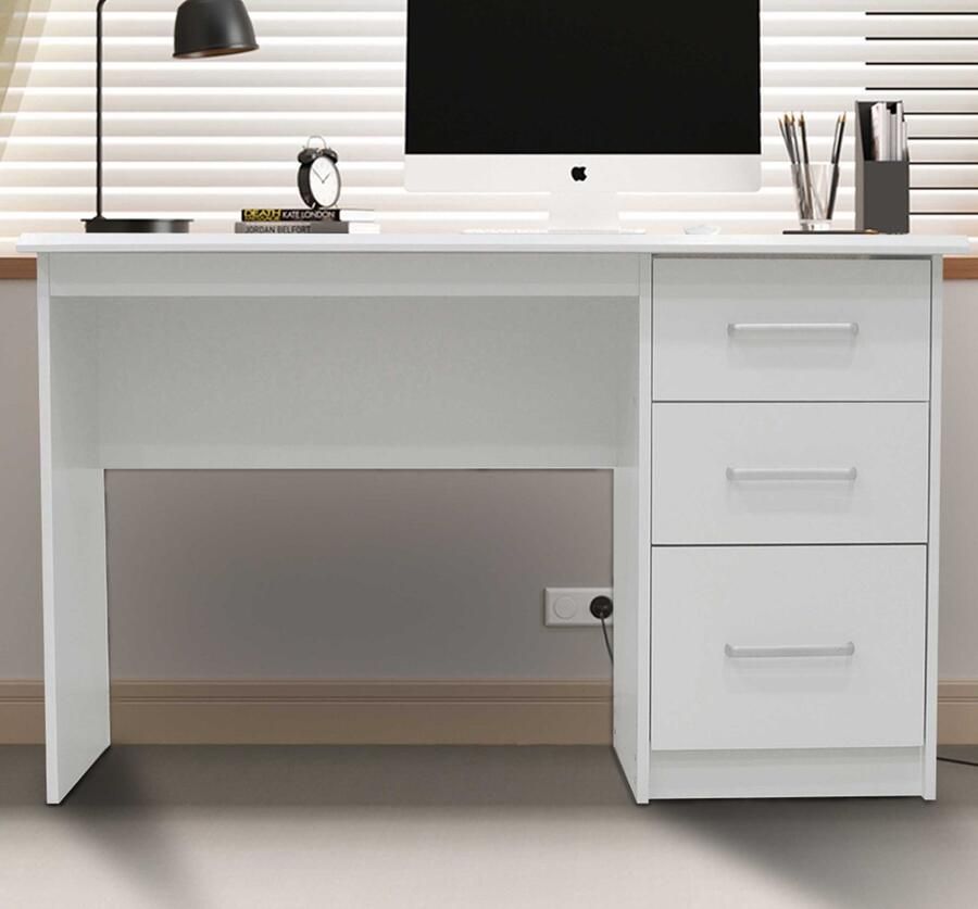 Rousseau EMOB Bureau Mateo 121x60x75cm met drie lades wit Verstelbare bureaus Wit MDF Verstelbare bureaus Op voorraad
