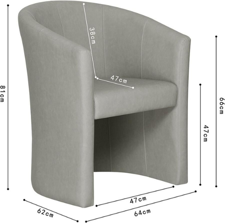 Rousseau Charlie' Vintage PU lichtgrijze Kuipstoel H-H 81 x B-L 64 x D-P 62 cm