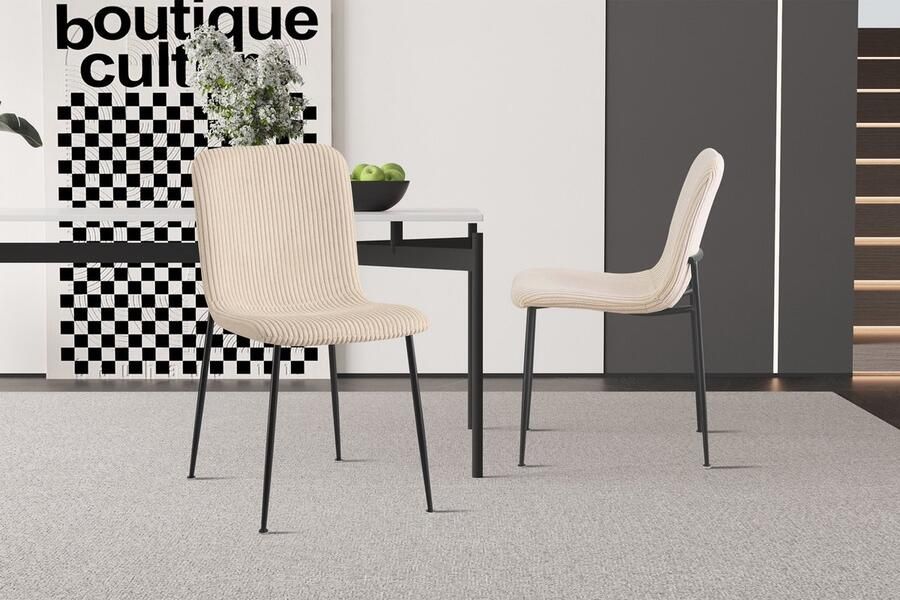 Rousseau Eetkamerstoel Alice 42 x 57 x 82 cm Beige Corduroy-design Set van 2