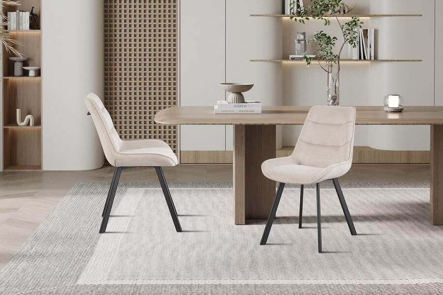 Rousseau Eetkamerstoel Amalia 53 x 61 x 87 cm Zandkleurig design Set van 2 - Foto 2