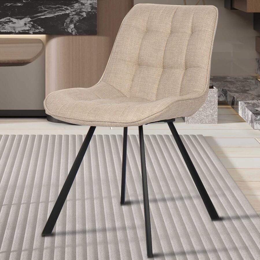 Rousseau Eetkamerstoel Ariba met metalen poten beige Set van 2