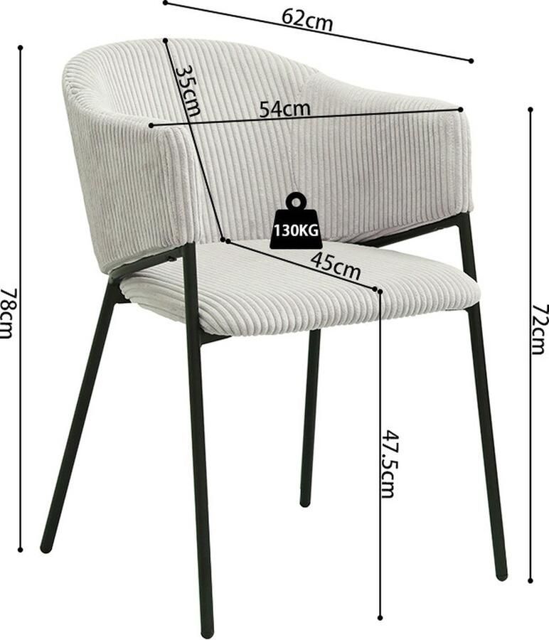 Rousseau Eetkamerstoel 'Hugo' Corduroy lichtgrijs set van 2 stuks