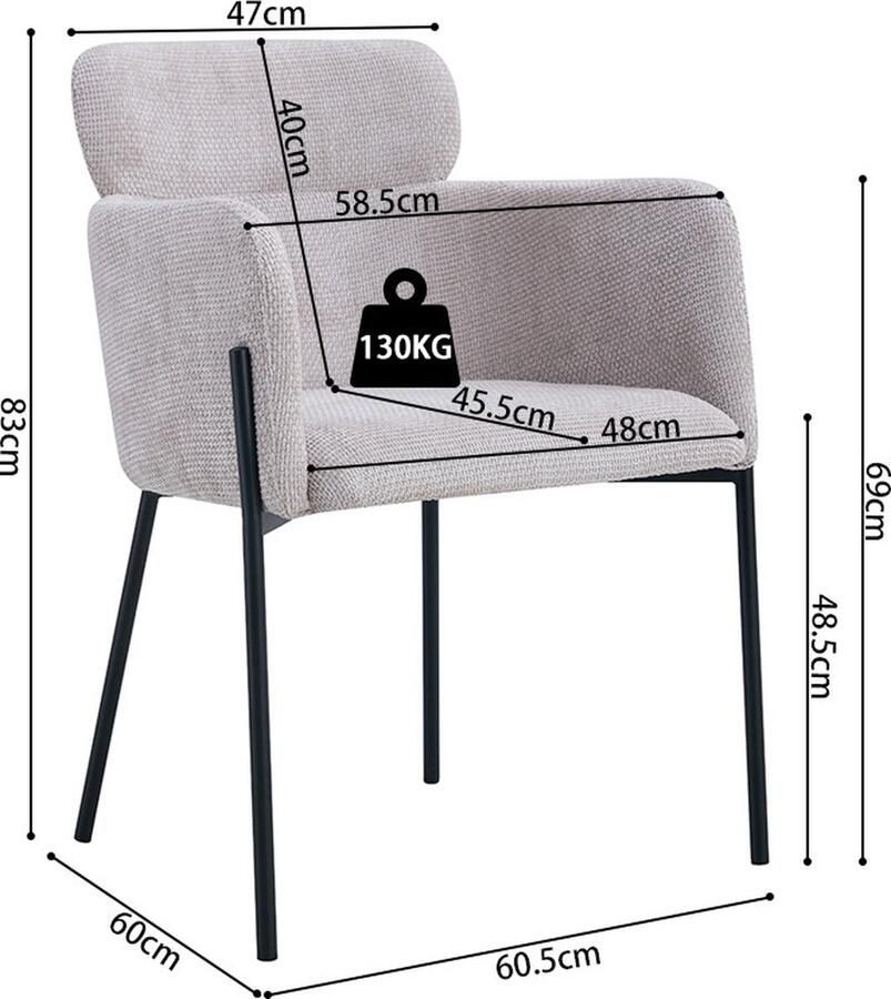 Rousseau Eetkamerstoel Naomi 60 x 60 x 83 cm Beige Set van 2