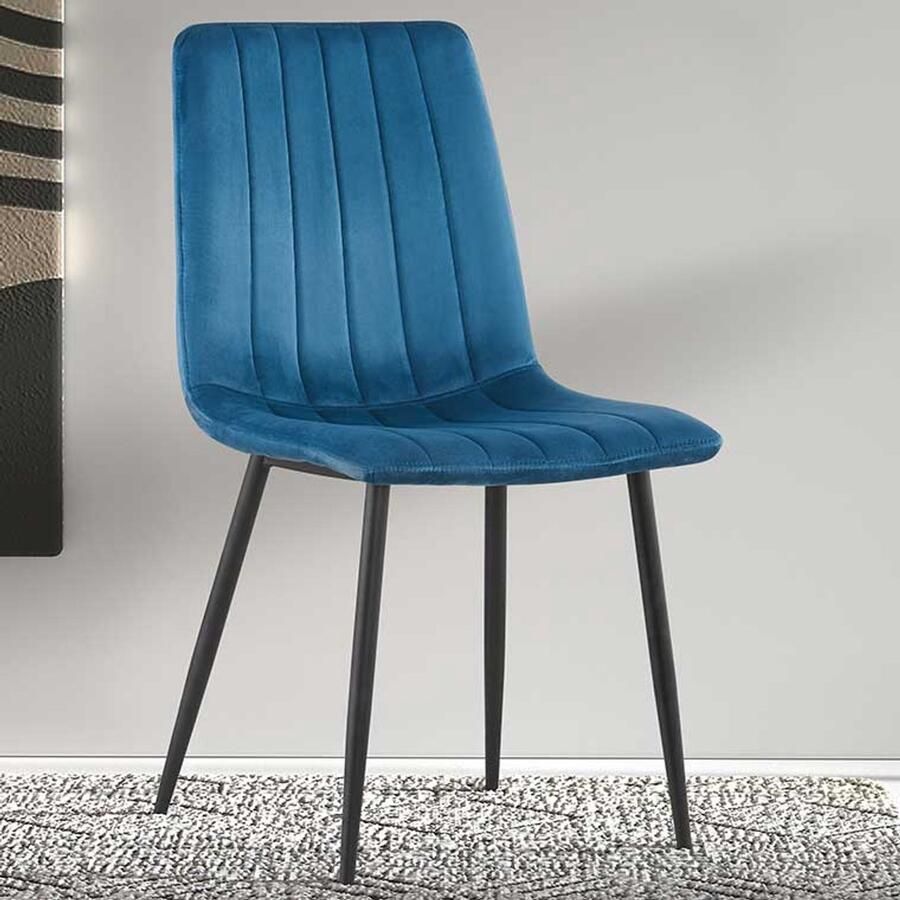 Rousseau Eetkamerstoel Willie velours blauw zwart Set van 4