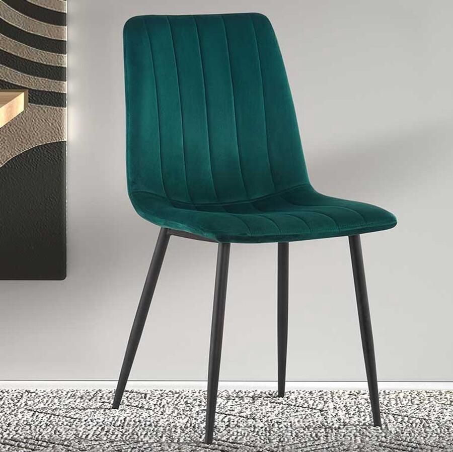 ZAZA Home Eetkamerstoel Willie velours groen zwart Set van 4