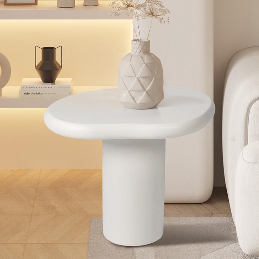 Rousseau EMOB Bijzettafel Tavares 58x50x50cm organische vorm wit Hoektafels Wit MDF Hoektafels Op voorraad