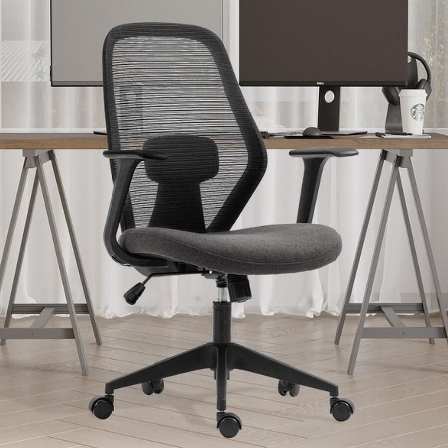 Rousseau EMOB Bureaustoel Claude verstelbaar mesh zwart grijs Zitmeubelen Zwart Kunststof; Polyester; Metaal Zitmeubelen Op voorraad