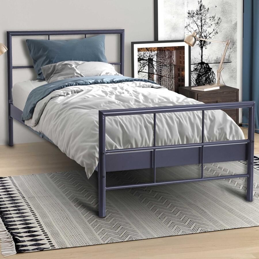 Rousseau EMOB Eenpersoonsbed Davy 90 x 200 cm Metalen frame donkergrijs Metalen eenpersoonsbedden Grijs Metaal Metalen eenpersoonsbedden Eenpersoons Normaal bed Op voorraad - Foto 2