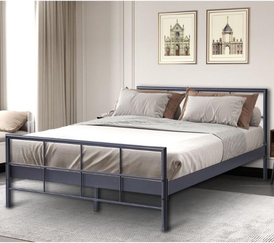 Rousseau Tweepersoonsbed Davy 160 x Metalen frame Donkergrijs 160x200 Grijs