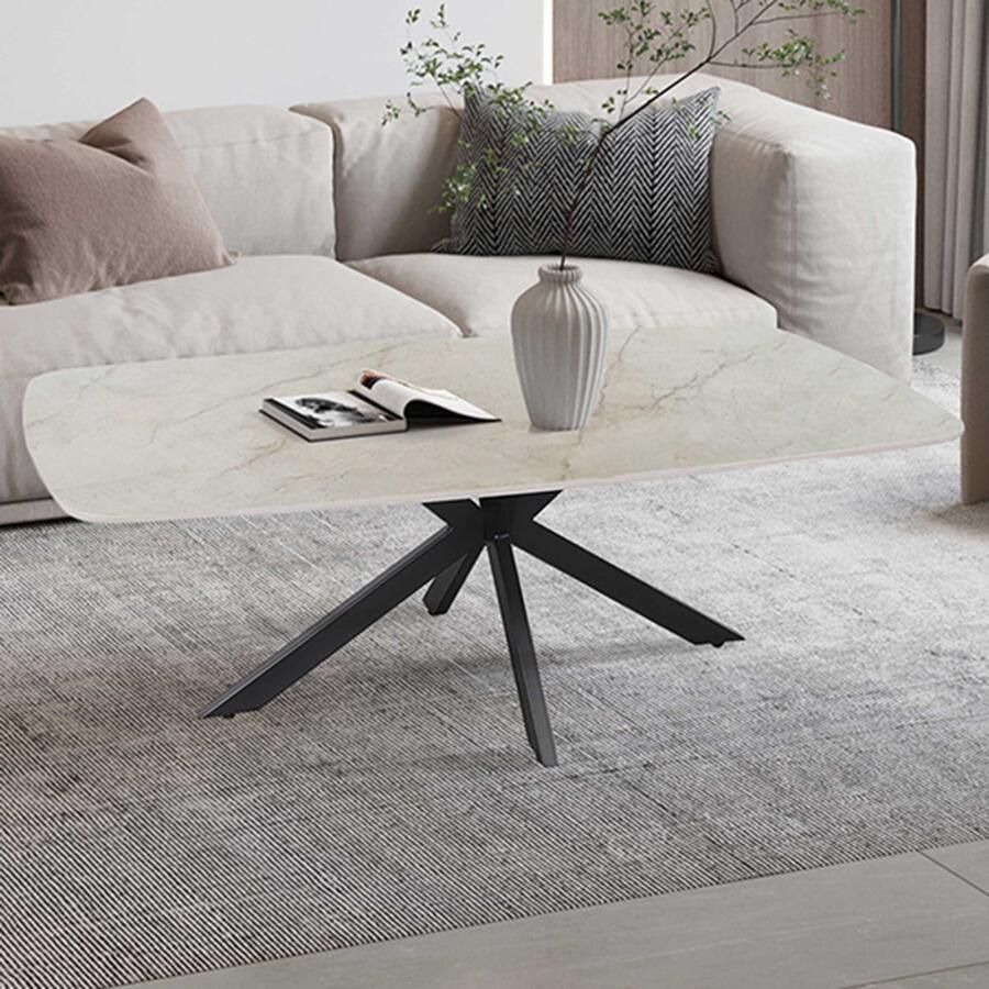 Rousseau EMOB Salontafel Helios 130x70x45cm Deens ovaal beige marmer Ovale salontafels Beige Steen; Metaal Ovale salontafels Op voorraad