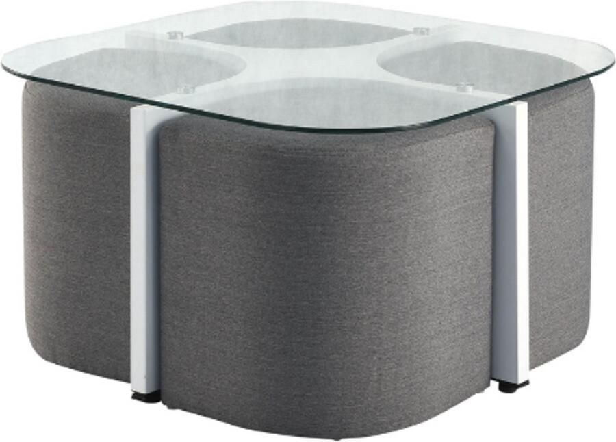 Rousseau EMOB Salontafel Shana met 4 poefs 90x90x45 cm Antraciet glas Glazen salontafels Antraciet Glas Glazen salontafels Op voorraad