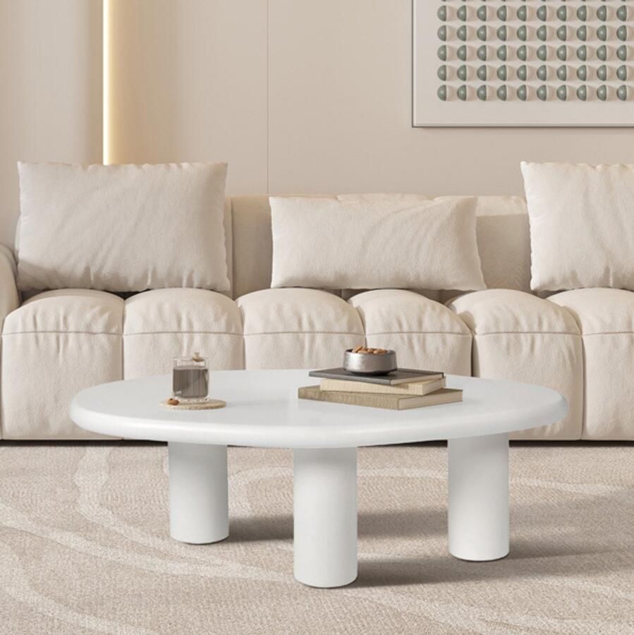 Rousseau EMOB Salontafel Tavares 120x70x40cm organische vorm wit Ovale salontafels Wit MDF Ovale salontafels Op voorraad