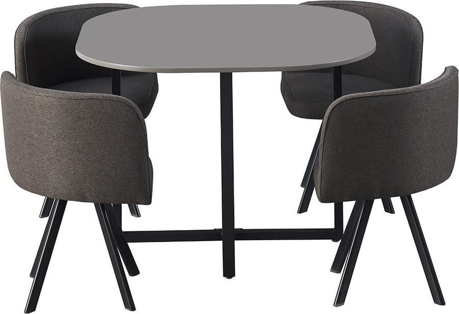 Rousseau EMOB Set tafel en stoelen Eva 100 x 100 x 75 cm Grijs Eettafels met stoelen Grijs MDF; Metaal Eettafels met stoelen Op voorraad