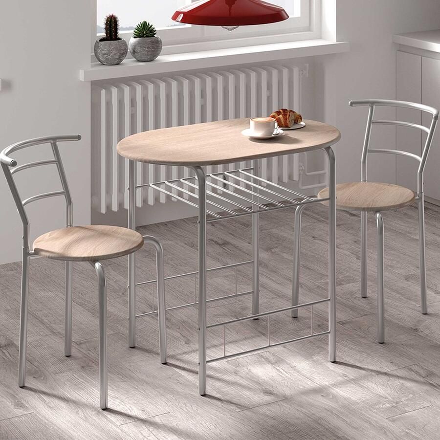 Rousseau EMOB Tafel met 2 stoelen Ada-sonoma eik grijs metaal Eettafels met stoelen Grijs Metaal; Spaanplaat Eettafels met stoelen Op voorraad