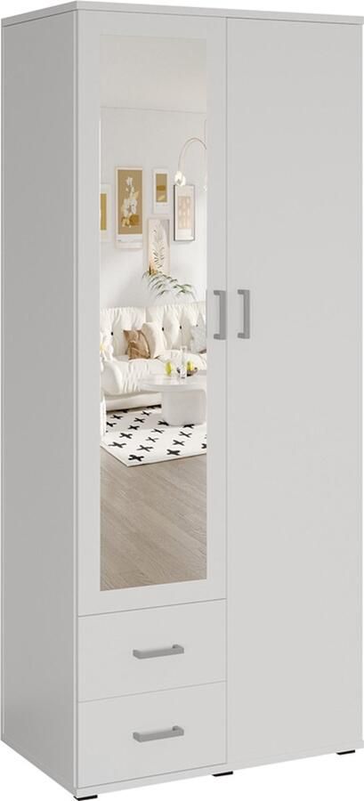 Rousseau Kledingkast 'Marc' 2 deuren met spiegel Wit 80cm breed