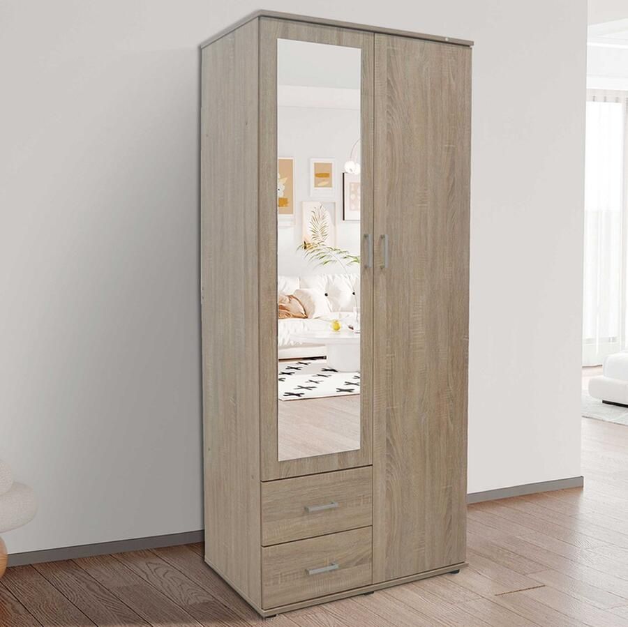 Rousseau Kledingkast Marc met spiegel 2 deuren & 2 lades Sonoma eik